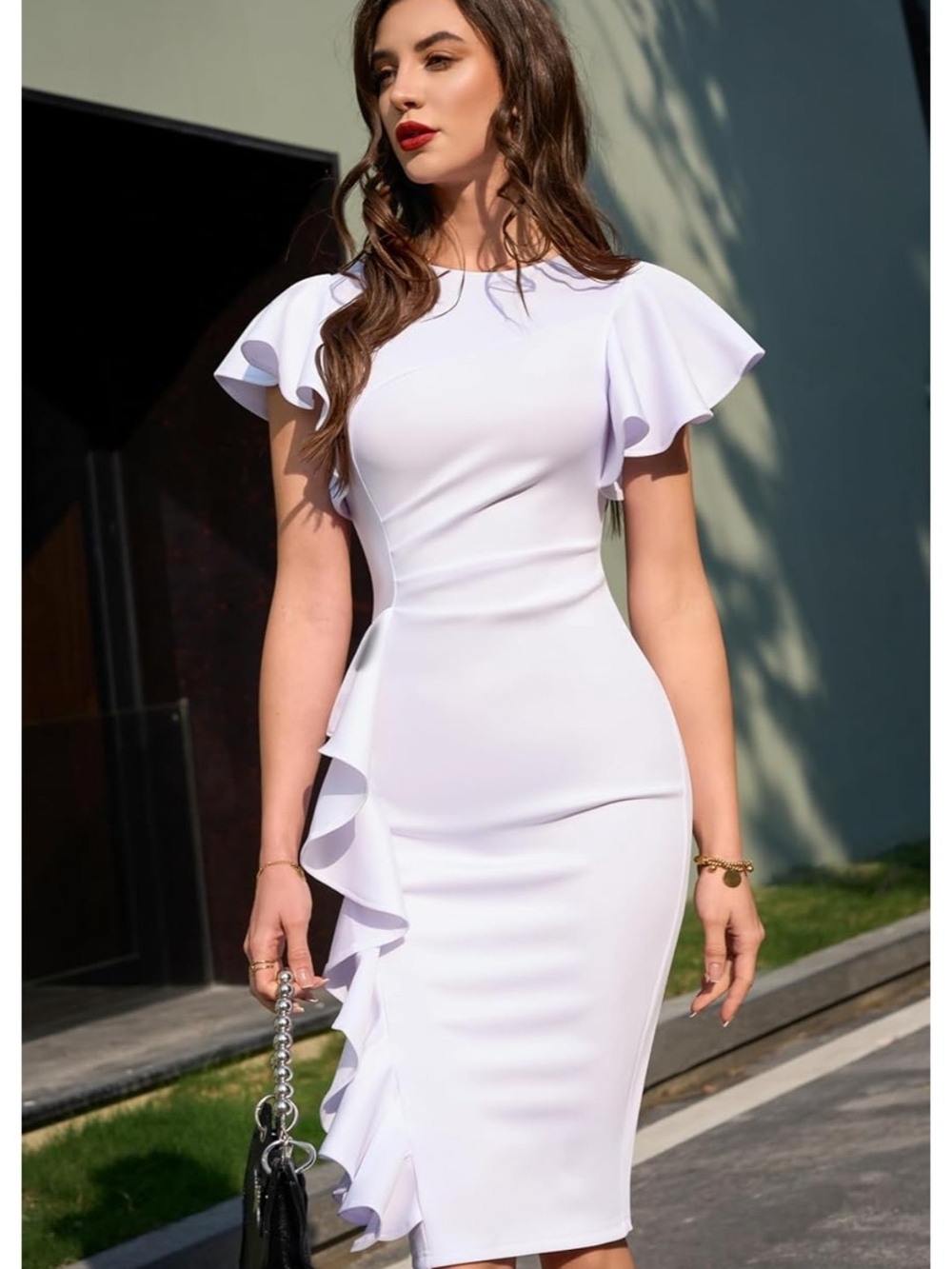 Elegant White Ruffle Sheath Dress